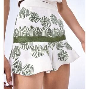 ALEXIS Acadia Shorts White and Green Embroidered Size Large